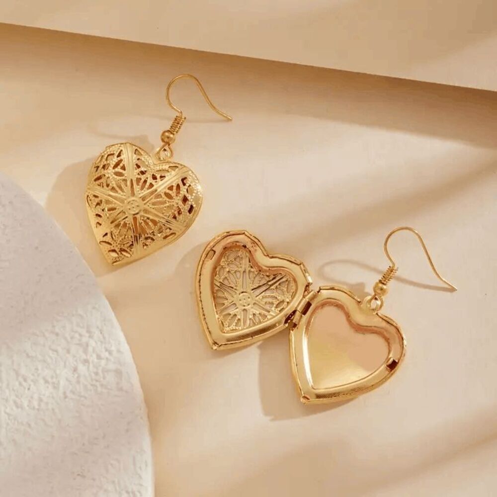 Heart Locket Dangle Earrings - Picture 3 of 6